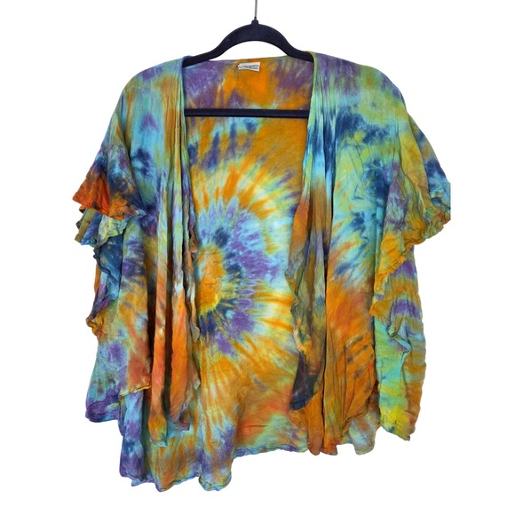Dharma Trading Co. Sweaters - Dharma Trading Co Tie Dye Kimono Cardigan Open Front Ruffle Sleeve 2XL Indonesia